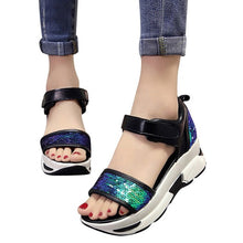 Load image into Gallery viewer, Glitter Wedges Gladiator Sandals