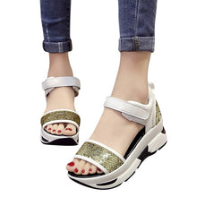 Load image into Gallery viewer, Glitter Wedges Gladiator Sandals